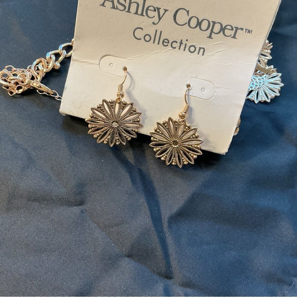 Ashley Cooper Gold Floral Necklace & Earrings Set - Picture 7 of 8